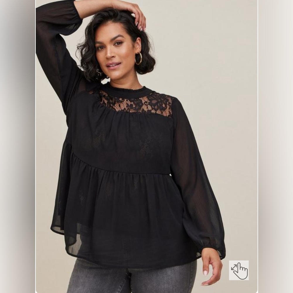 NWT Torrid Black Lace With Chiffon Overlay Blouse Plus Size